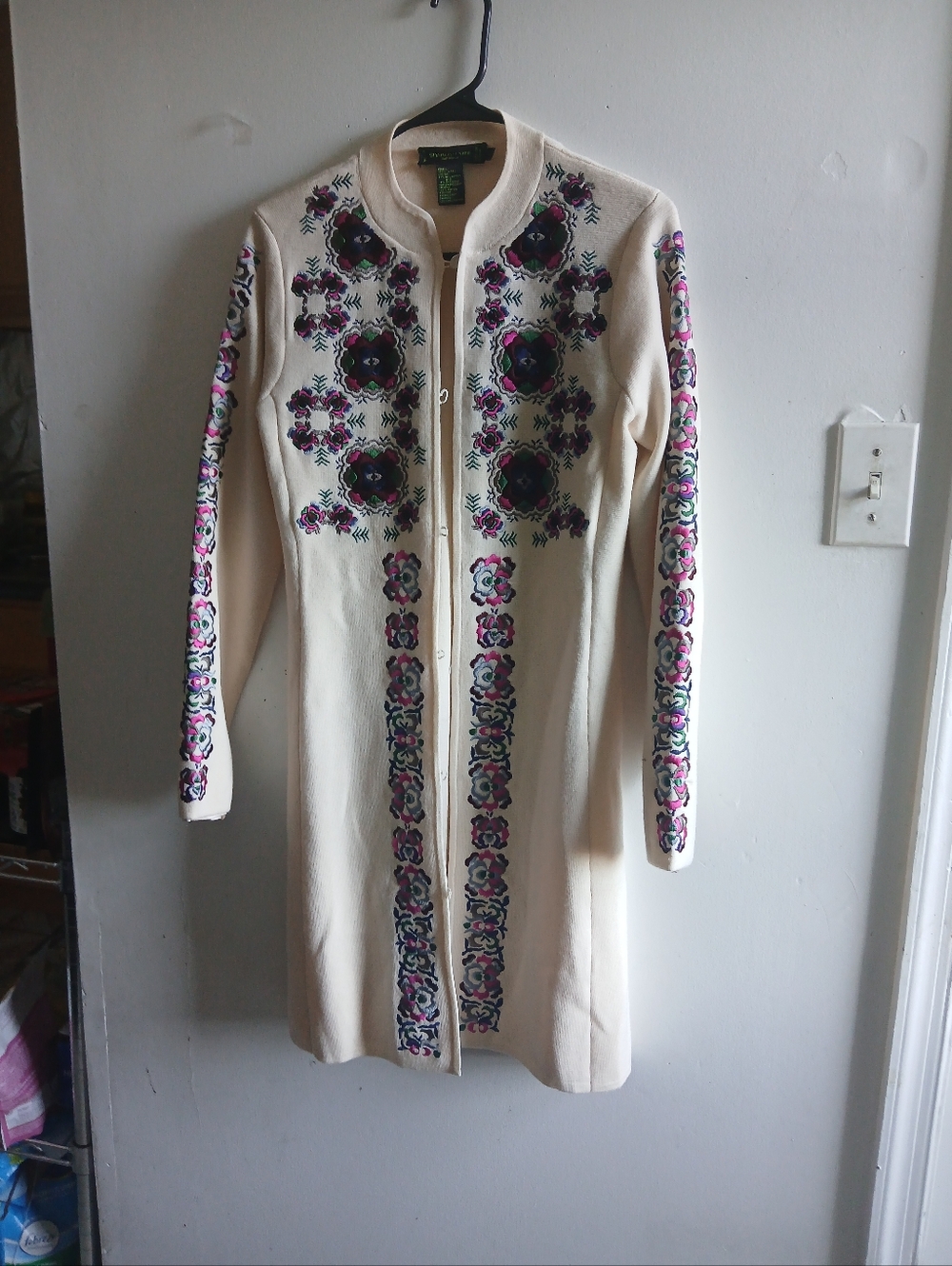 Shanghai Tang Black Coat with Pink & Green Floral Embroidery